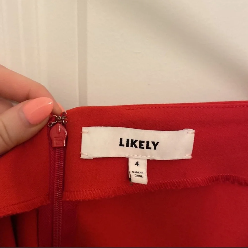 LIKELY -RED- One Shoulder Choker Red Cocktail Dress Size 4 - Picture 5 of 7